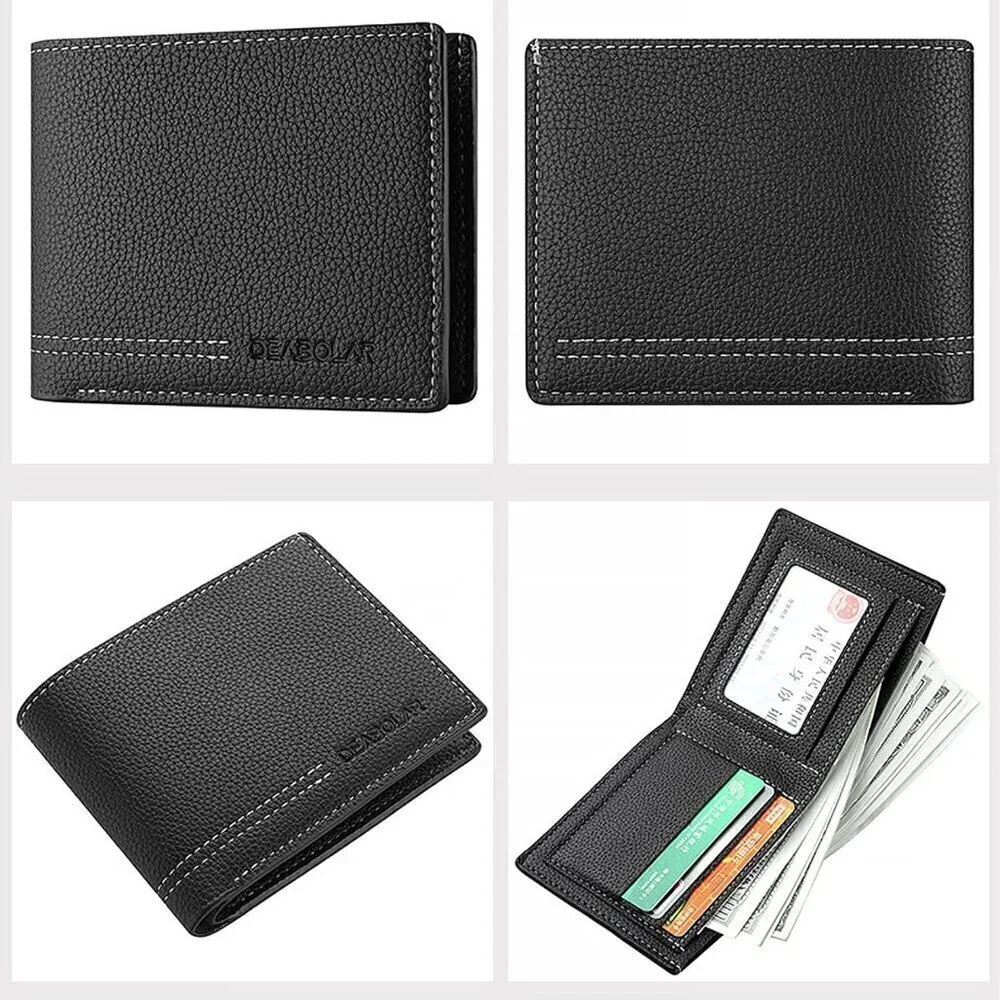 🆕Men Black PU Material 4 Credit Card Holder, Money Pocket Clear Window Suitable